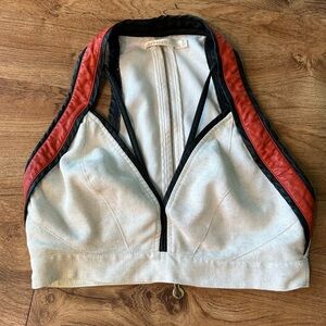 Acostamento Women’s faux leather & faux Linen mixed media cropped top. Medium.